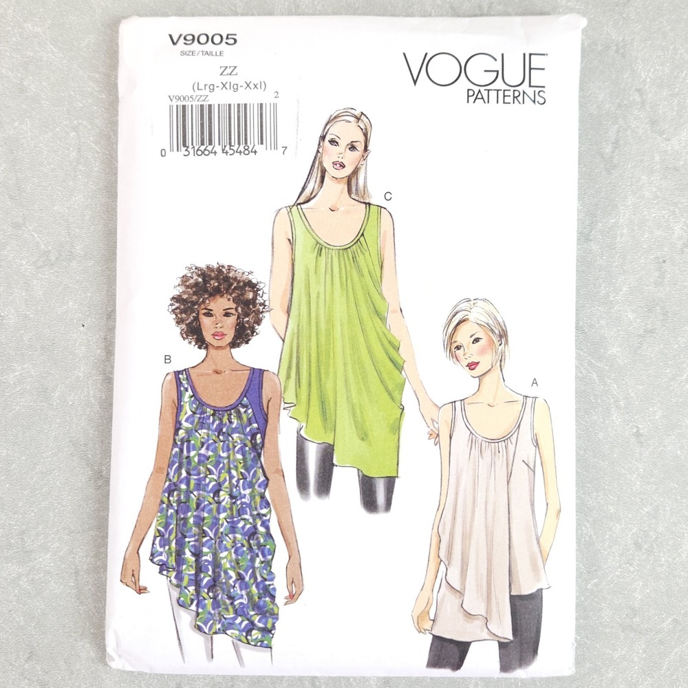 Vogue V9005 Misses' Top Asymmetric Draped Sewing Pattern Lagenlook Boho L-XL-XXL